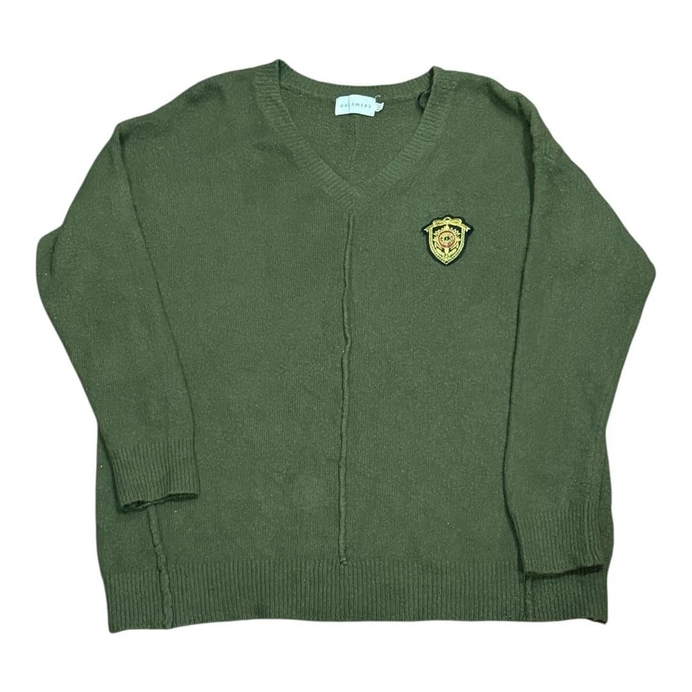 Dreamers Sweater Womens Medium Large Green Knit Pullover Patch Acrylic Spandex
